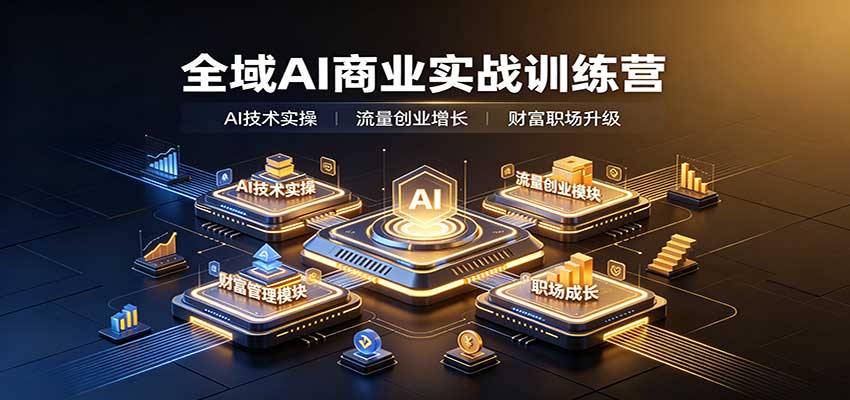 全域AI商业实战训练营：涵盖AI技术实操、流量创业、财富管理与职场成长全体系内容|一人科技OPC聚合软件