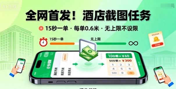 全网首发！酒店截图任务，15秒一单，每单0.6米，任务无上限不设限，矩阵操作单日3张到手【揭秘】|HOOK协议网