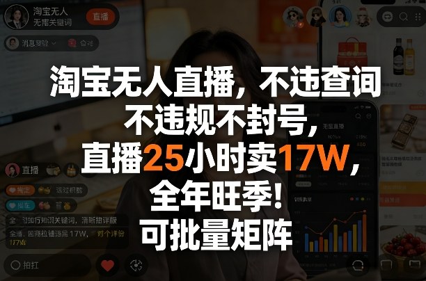 淘宝无人直播，不违规不封号，直播25小时卖17W，全年旺季！可批量矩阵【揭秘】|协议软件打粉软件