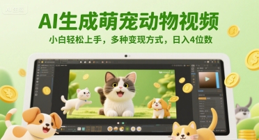AI生成萌宠动物视频，小白轻松上手，多种变现方式，日入4位数|HOOK协议网