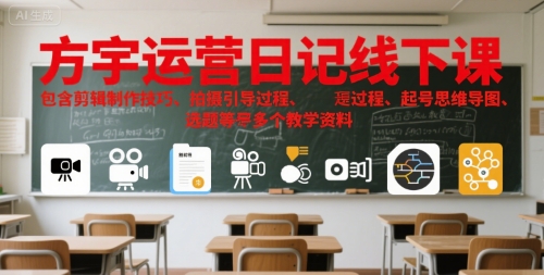 方宇运营日记线下课，包含剪辑制作技巧、拍摄引导过程、起号思维导图、选题等多个教学资料|HOOK协议网