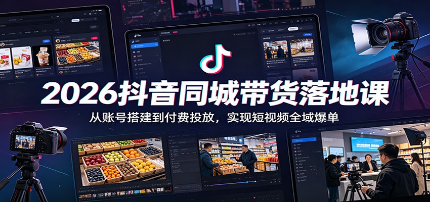 2026抖音同城带货落地课：从账号搭建到付费投放，实现短视频全域爆单|一人科技公司导航