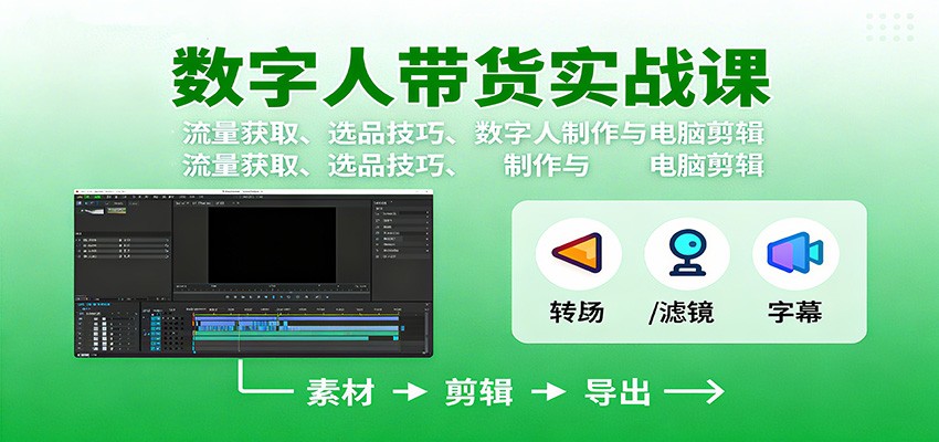 数字人变现实战课：流量获取、选品技巧、数字人制作与电脑剪辑|HOOK协议网