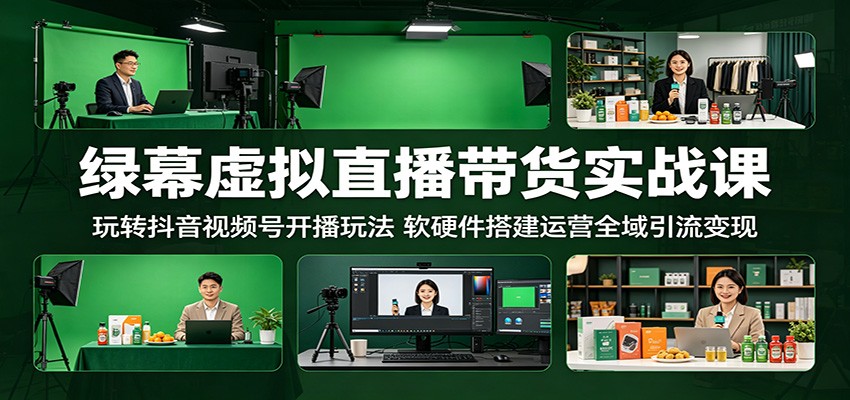 绿幕虚拟直播带货实战课：玩转抖音视频号开播玩法，软硬件搭建运营全域引流变现|一人科技公司导航