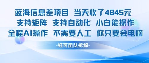 蓝海信息差项目当天收米1k+ 支持矩阵支持自动化小白能操作全程AI操作不需要人工你只要会电脑|HOOK协议网