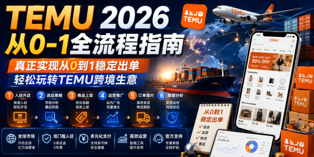 TEMU 2026从0-1全流程指南，真正实现从0到1稳定出单，轻松玩转TEMU跨境生意|一人科技公司导航