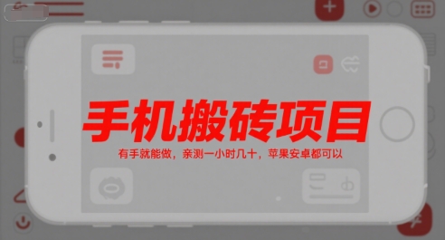 手机搬砖项目，有手就能做，亲测一小时几十，苹果安卓都可以|HOOK协议网