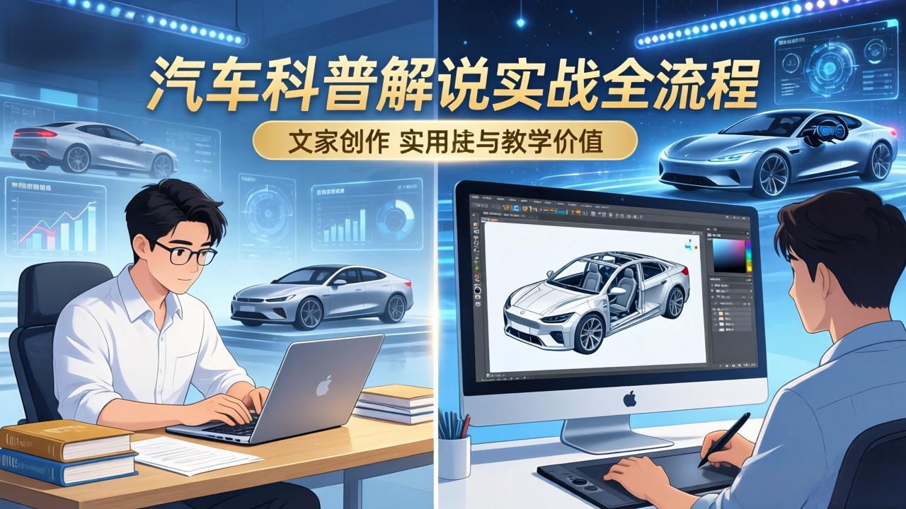 抖音汽车科普解说实战：文案+动画+画面处理+去水印全流程，打造专业汽车科普视频|协议软件打粉软件