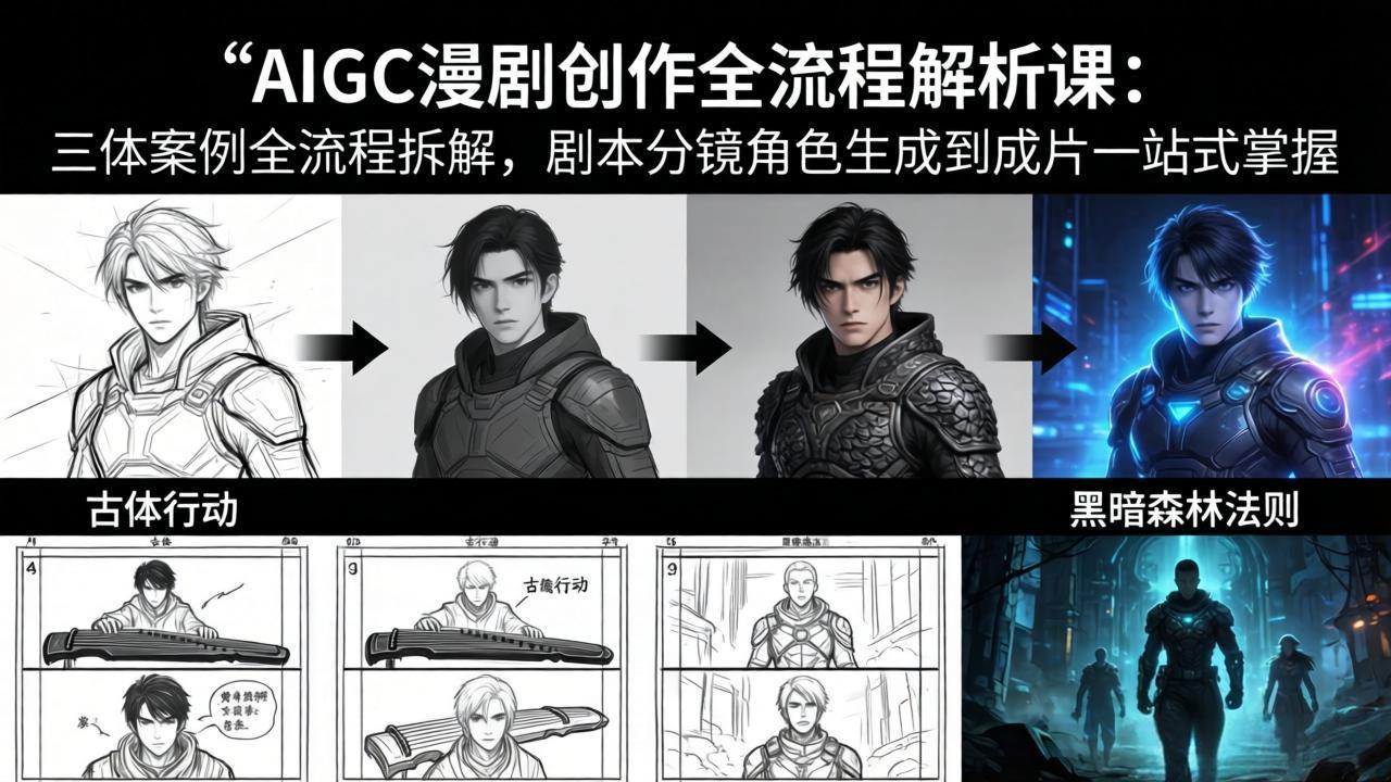 AIGC漫剧创作全流程解析课：三体案例全流程拆解，剧本分镜角色生成到成片一站式掌握|协议软件打粉软件