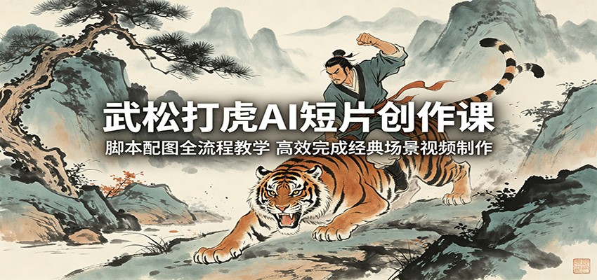 武松打虎AI短片创作课：脚本配图全流程教学，高效完成经典场景视频制作|一人科技公司导航