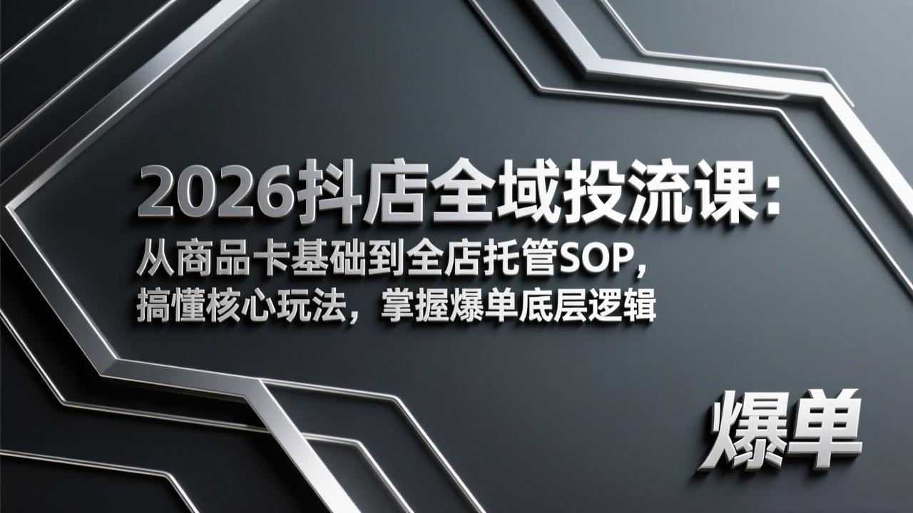2026抖店全域投流课：从商品卡基础到全店托管SOP，搞懂核心玩法，掌握爆单底层逻辑|协议软件打粉软件