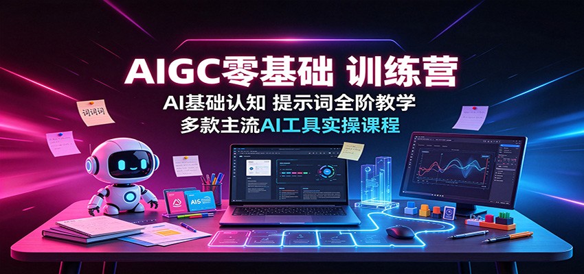 AIGC零基础训练营：AI基础认知，提示词全阶教学，多款主流AI工具实操课程|一人科技OPC聚合软件