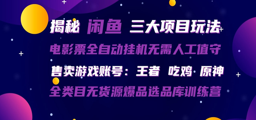 闲鱼三种玩法 全自动电影票 售卖游戏账号 爆品选品库训练营|协议软件打粉软件