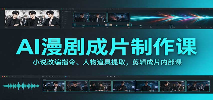 AI漫剧成片制作课：小说改编指令、人物道具提取，剪辑成片全流程|一人科技OPC聚合软件