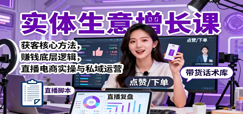 实体生意增长课：获客核心方法，赚钱底层逻辑，直播电商实操与私域运营|HOOK协议网