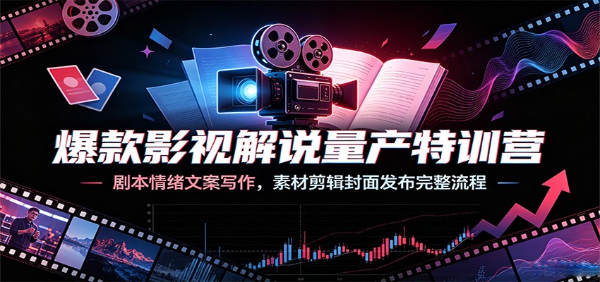 爆款影视解说量产特训营：剧本情绪文案写作，素材剪辑封面发布完整流程|一人科技OPC聚合软件