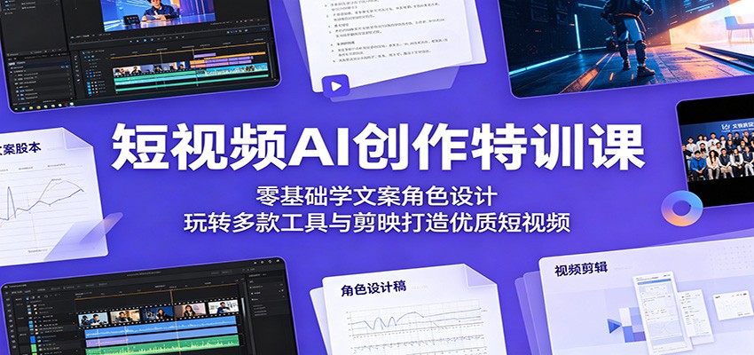 短视频AI创作特训课：零基础学文案角色设计，玩转多款工具与剪映打造优质短视频|一人科技公司导航