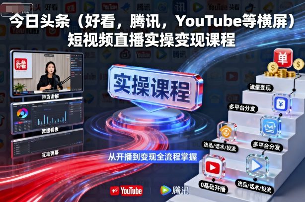 今日头条(好看，腾讯，YouTube等横屏)短视频直播实操变现课程|HOOK协议网