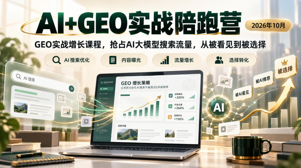 AI+GEO实战陪跑营2026年10月,GEO实战增长课程,抢占AI大模型搜索流量,从被看见到被选择