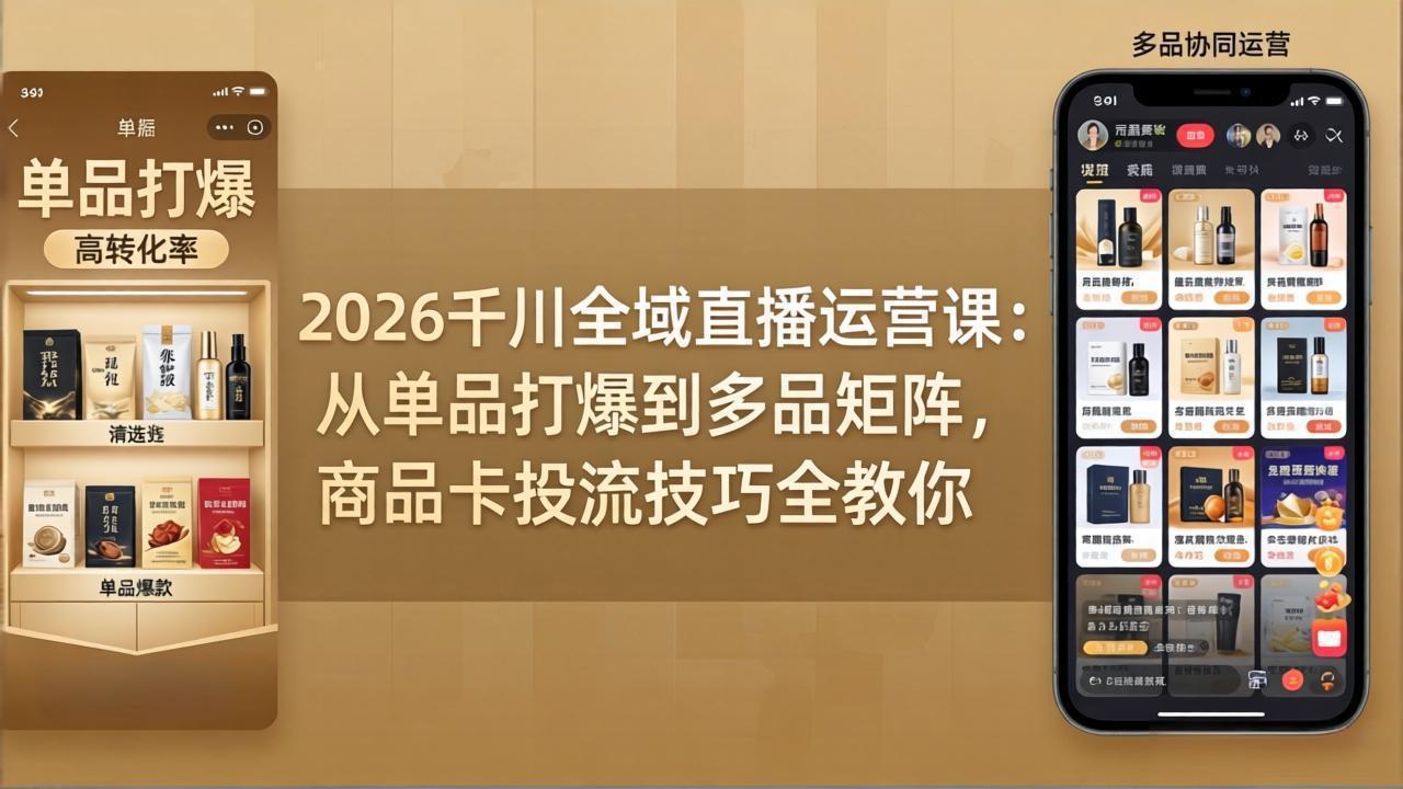 2026千川全域直播运营课：从单品打爆到多品矩阵，商品卡投流技巧全教你|协议软件打粉软件