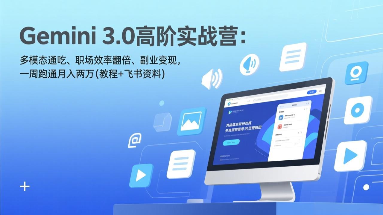 Gemini 3.0高阶实战营：多模态通吃、职场效率翻倍、副业变现，一周跑通月入两万(教程+飞书资料|协议软件打粉软件