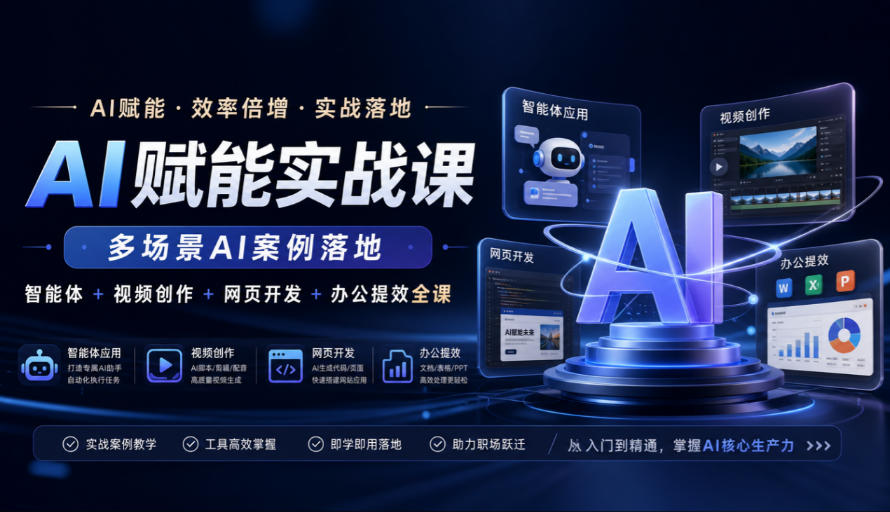 AI赋能实战课，多场景AI案例落地，智能体+视频创作+网页开发+办公提效全课|一人科技OPC聚合软件