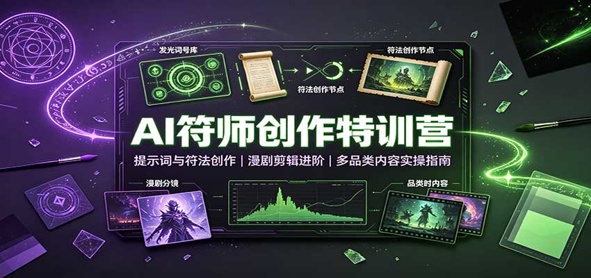 AI符师创作特训营：提示词与符法创作，漫剧剪辑进阶，多品类内容实操指南|一人科技OPC聚合软件