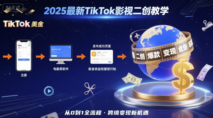 2025年最新TikTok影视二创教学，从注册到发布撸美金全流程，跨境变现新机遇|HOOK协议网