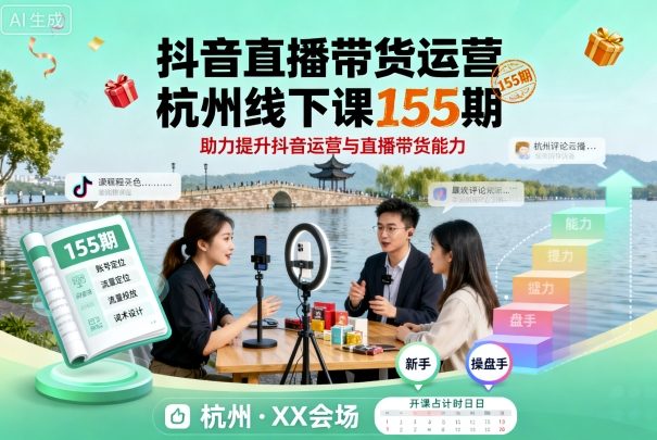 抖音直播带货运营杭州线下课155期，助力提升抖音运营与直播带货能力|HOOK协议网