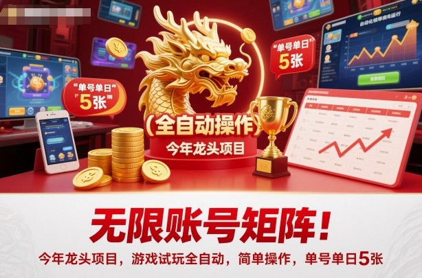 无限账号矩阵！今年龙头项目，游戏试玩全自动，简单操作，单号单日5张【揭秘】|HOOK协议网