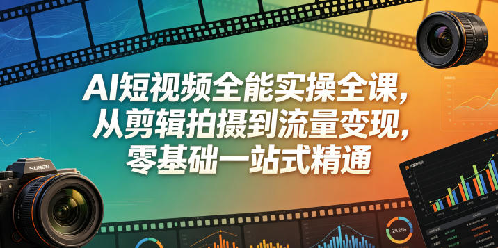 AI短视频全能实操全课，从剪辑拍摄到流量变现，零基础一站式精通|一人科技公司导航