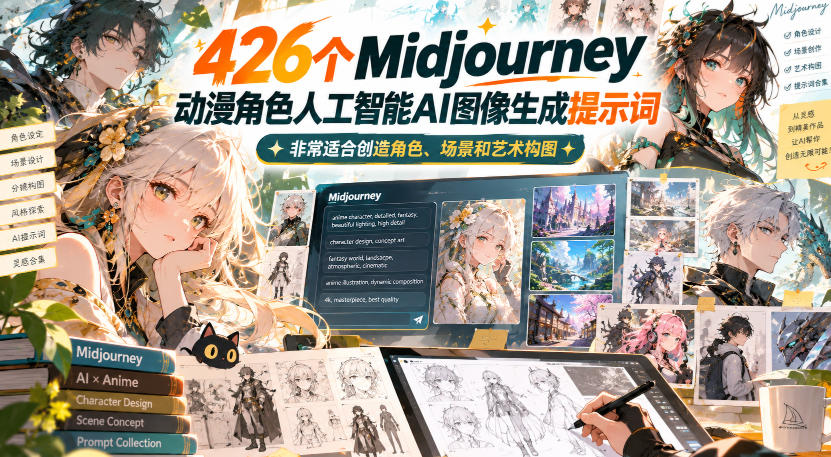 426个Midjourney动漫角色人工智能AI图像生成提示词，非常适合创造角色、场景和艺术构图|一人科技OPC聚合软件