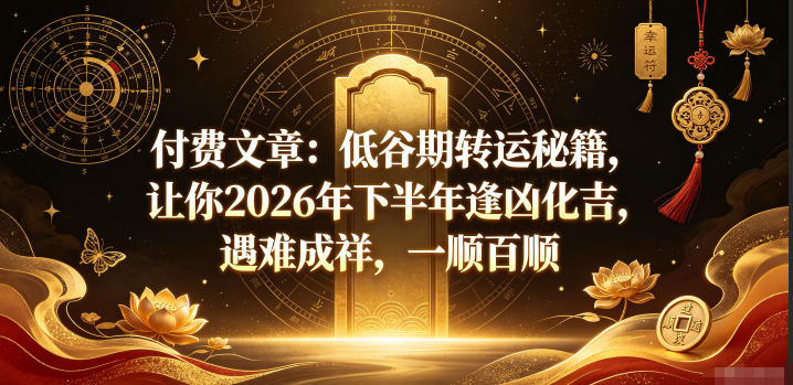 付费文章：低谷期转运秘籍，让你2026年下半年逢凶化吉，遇难成祥，一顺百顺|一人科技公司导航