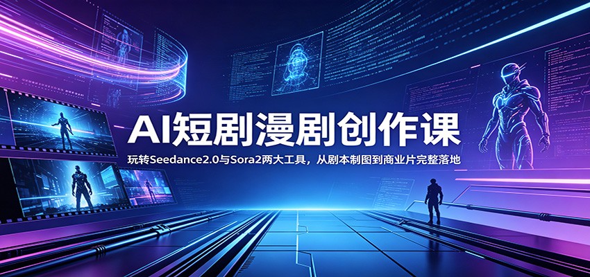 AI短剧漫剧创作课：玩转Seedance2.0与 Sora2两大工具，从剧本制图到商业片完整落地|一人科技公司导航