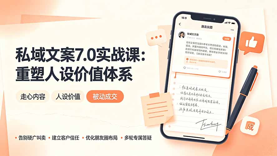 私域文案实战课7.0：重塑人设价值体系｜-告别硬广推销×走心内容×自我价值塑造，实现被动成交|一人科技OPC聚合软件