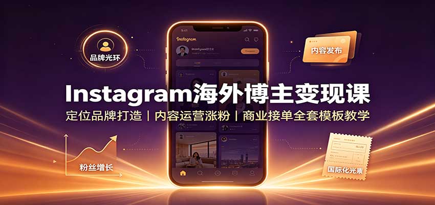 Instagram海外博主变现课：定位品牌打造，内容运营涨粉，商业接单全套模板教学|一人科技OPC聚合软件