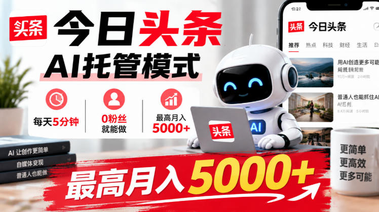 今日头条AI托管模式，每天5分钟，0粉丝就能做，最高月入5000+【揭秘】|一人科技OPC聚合软件