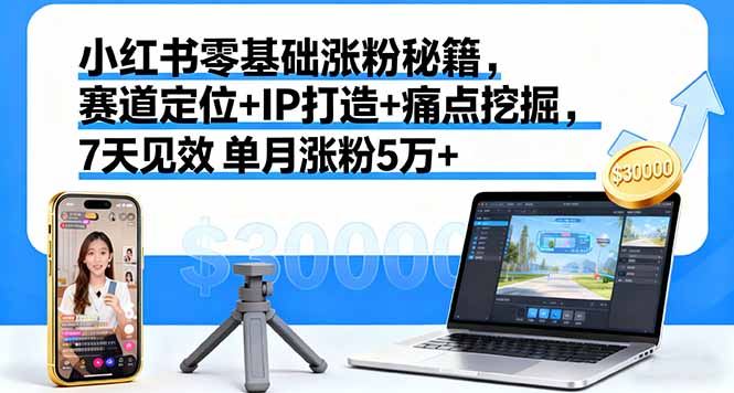 小红书零基础涨粉秘籍，赛道定位+IP打造+痛点挖掘，7天见效 单月涨粉5万+|HOOK协议网