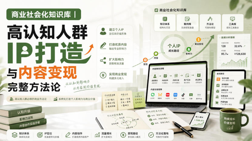 商业社会化知识库｜高认知人群IP打造与内容变现完整方法论【文档】|一人科技OPC聚合软件