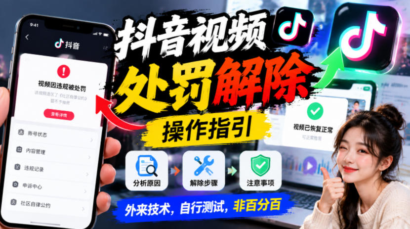 抖音视频处罚解除操作指引，外来技术，自行测试，非百分百|一人科技OPC聚合软件