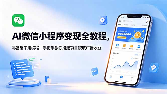 AI微信小程序变现全教程，零基础不用编程，手把手教你搭建项目赚取广告收益|一人科技公司导航