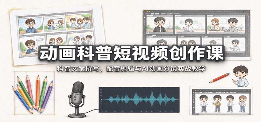 动画科普短视频创作课：科普文案撰写，配音剪辑与AI动画分镜实战教学|一人科技OPC聚合软件