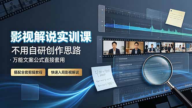 影视解说实训课：不用自研创作思路，万能文案公式直接套用，搭配全套剪辑教程，快速入局影视解说|一人科技OPC聚合软件