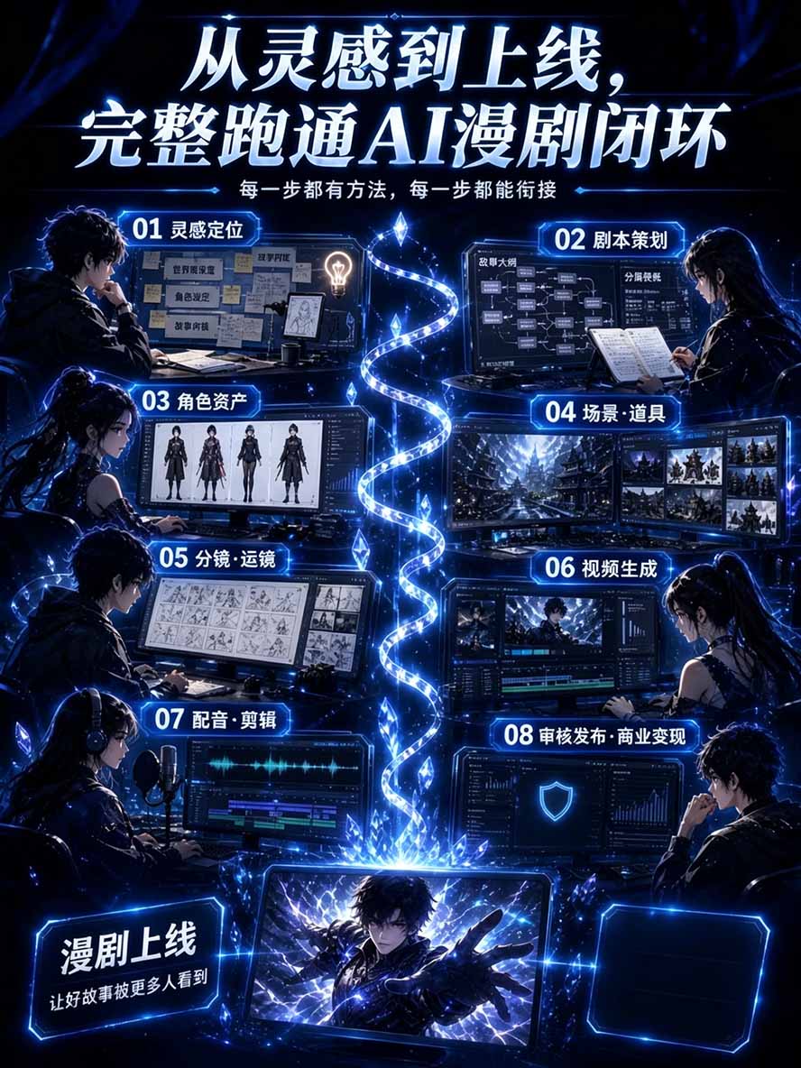 图片[2]|【无水印】2026AI漫剧创作与商业变现掘金营：打通选题→AI编剧→角色场景→自动分镜→视频生成→剪辑发布→运营变现|一人科技OPC聚合软件