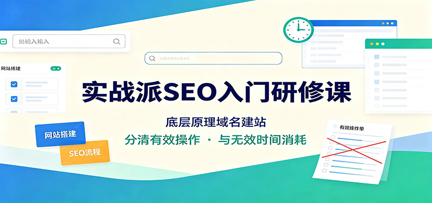 实战派SEO入门研修课：底层原理域名建站，分清有效操作与无效时间消耗|一人科技OPC聚合软件