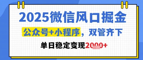 2025微信风口掘金，公众号+小程序双管齐下，单日稳定变现1k+【揭秘】|HOOK协议网