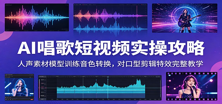 AI唱歌短视频实操攻略：人声素材模型训练音色转换，对口型剪辑特效完整教学|一人科技公司导航