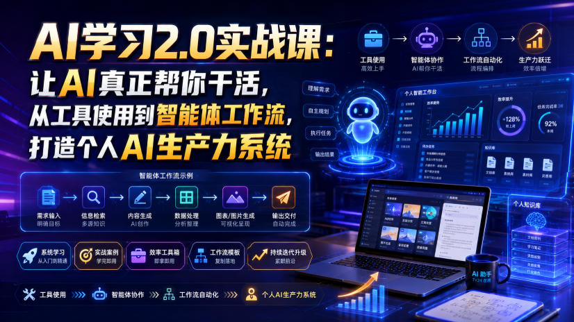 AI学习2.0实战课：让AI真正帮你干活，从工具使用到智能体工作流，打造个人AI生产力系统|一人科技OPC聚合软件
