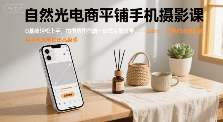 自然光电商平铺手机摄影课，0基础轻松上手，拍摄修图剪辑一站式实操教学，用手机也能拍出高级感|HOOK协议网