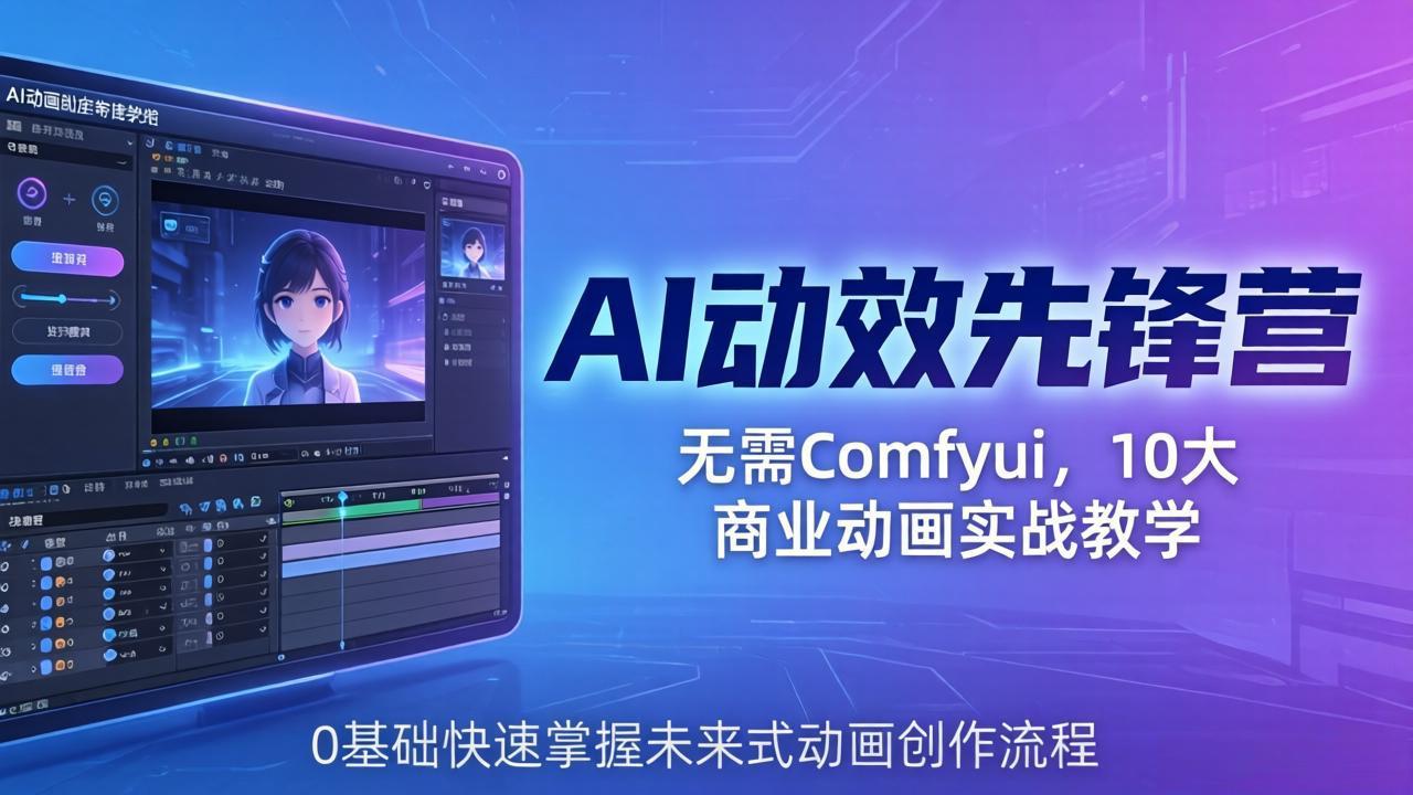 AI 动效先锋营：无需Comfyui，10大商业动画实战教学，0基础快速掌握未来式动画创作流程|协议软件打粉软件